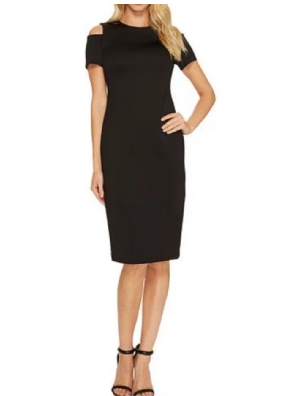 Calvin Klein Black Cold-Shoulder Midi Sheath Dress